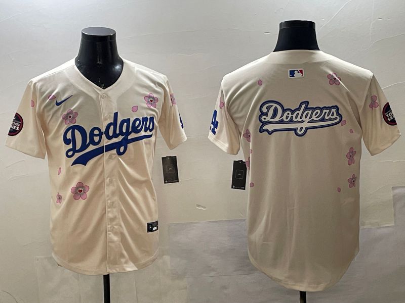 Men Los Angeles Dodgers Blank Cream Sakura Edition 2025 Nike MLB Jersey style 13